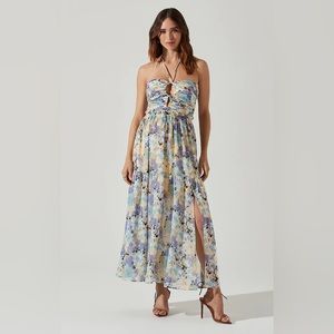 ASTR THE LABEL ROZINA DRESS BLUE GREEN FLORAL